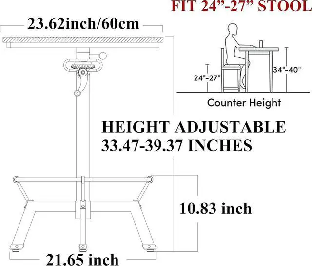 Alt view image 4 of 7 - LOKKHAN 33.5-39.4 Inch Tall Industrial Bar Table-Adjustable Bar Height Bistro Whiskey Pub Table-23.7" Dia Swivel Round Wood Top Metal Base-Easily Adjusts by Crank Handle