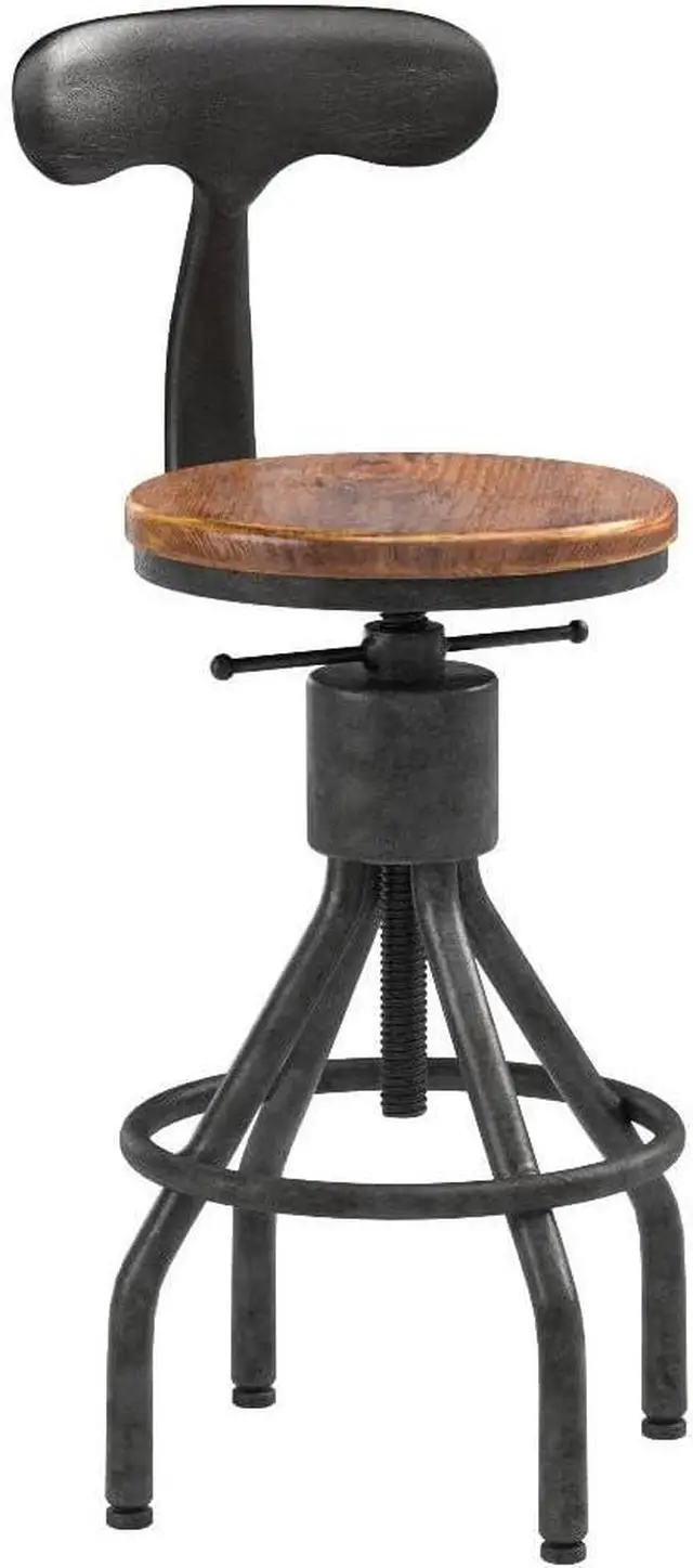 Alt view image 4 of 7 - Diwhy Industrial Vintage Bar Stool, Kitchen Counter Height Adjustable Pipe Chair, Cast Iron Stool, Swivel Bar Stool with Backrest, Silver, Fully Welded Set of 2 Brown Wood Seat