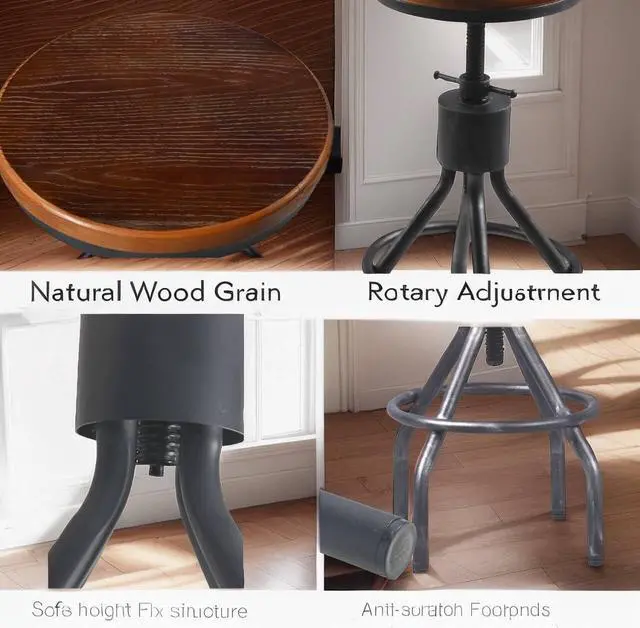 Alt view image 7 of 7 - Diwhy Industrial Vintage Bar Stool, Kitchen Counter Height Adjustable Pipe Chair, Cast Iron Stool, Swivel Bar Stool with Backrest, Silver, Fully Welded Set of 2 Brown Wood Seat