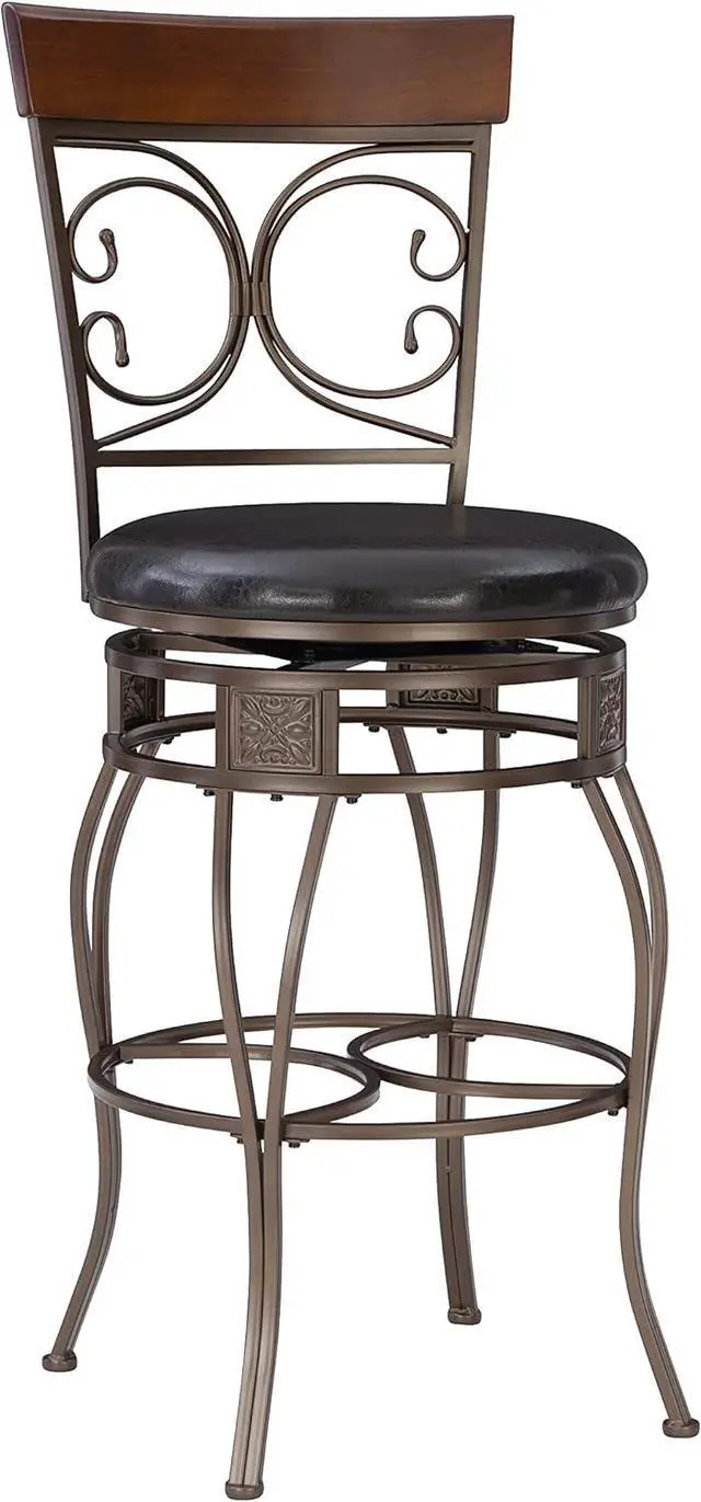Main image of Powell Company Back Scroll Powell Big and Tall Barstool, Bar Height, Dark Bronze/Brown