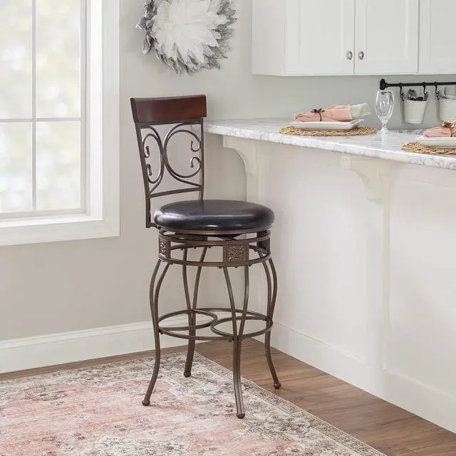 Alt view image 2 of 7 - Powell Company Back Scroll Powell Big and Tall Barstool, Bar Height, Dark Bronze/Brown