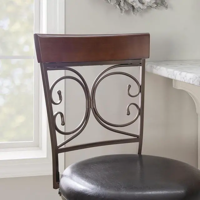 Alt view image 7 of 7 - Powell Company Back Scroll Powell Big and Tall Barstool, Bar Height, Dark Bronze/Brown