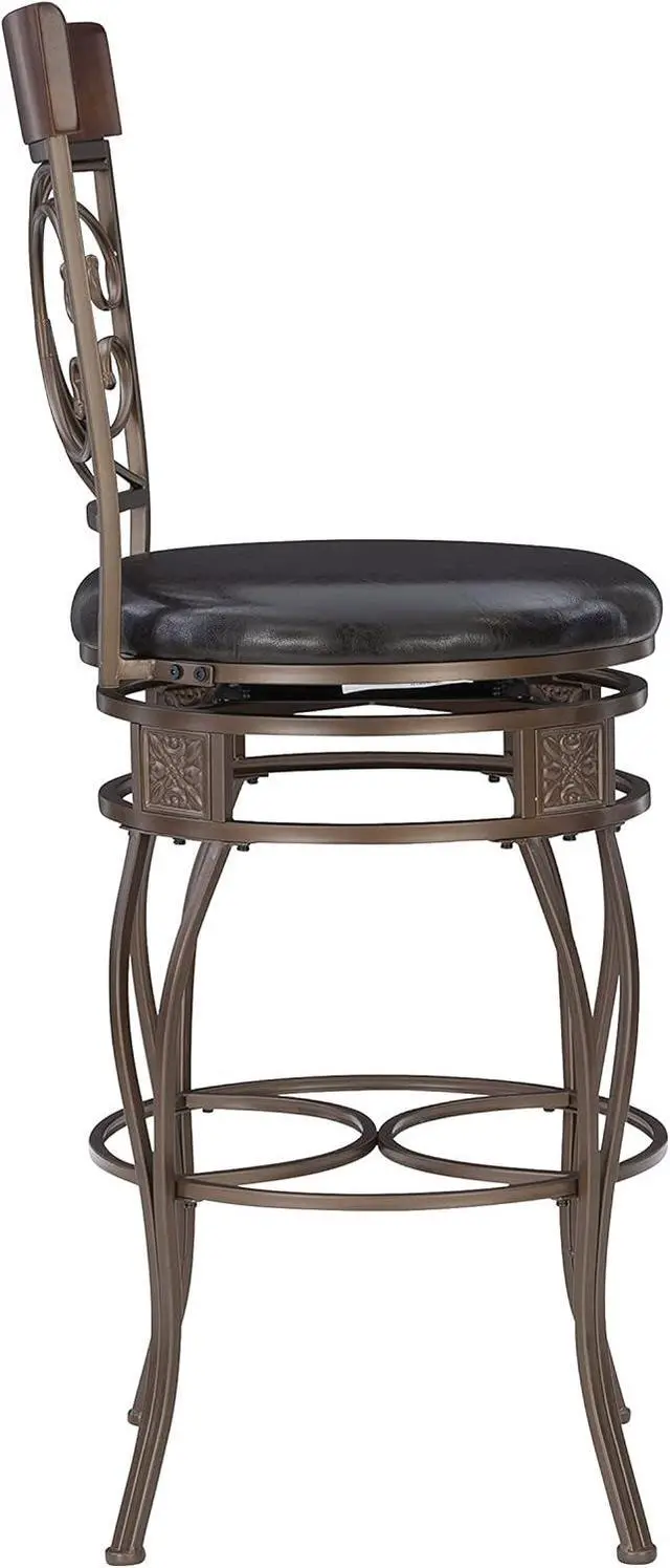 Alt view image 5 of 7 - Powell Company Back Scroll Powell Big and Tall Barstool, Bar Height, Dark Bronze/Brown