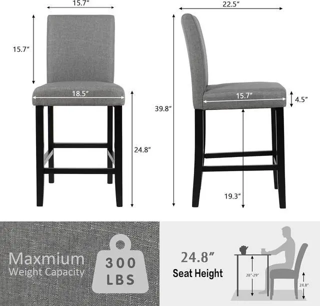 Alt view image 2 of 7 - GOTMINSI Counter Height Bar Stool, Classic Upholstered 24 Inches Counter Height Stools Set of 4 barstools with Solid Wood Legs and Grey Fabric
