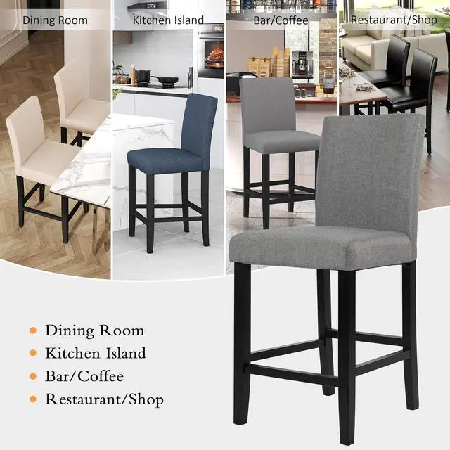 Alt view image 6 of 7 - GOTMINSI Counter Height Bar Stool, Classic Upholstered 24 Inches Counter Height Stools Set of 4 barstools with Solid Wood Legs and Grey Fabric