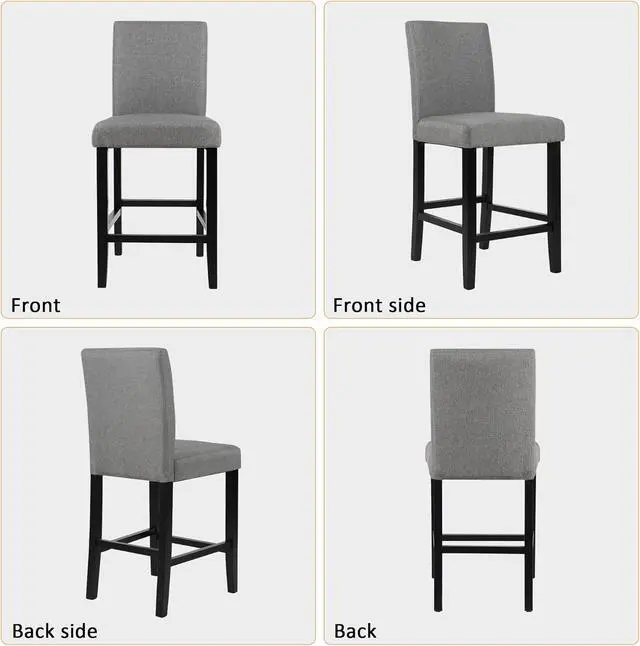 Alt view image 7 of 7 - GOTMINSI Counter Height Bar Stool, Classic Upholstered 24 Inches Counter Height Stools Set of 4 barstools with Solid Wood Legs and Grey Fabric