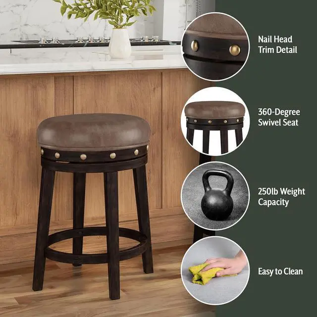 Alt view image 4 of 7 - Hillsdale Benard Backless Swivel Counter Stool Height, Brown