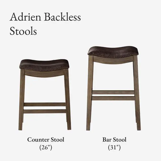 Alt view image 6 of 7 - Maven Lane Adrien Backless Bar Stool  31 Inch Saddle Seat with Footrest  Brown Solid Wood Frame & Beige Faux Leather Upholstery  Ideal for Bars, Pub Tables & Tall Kitchen Counters