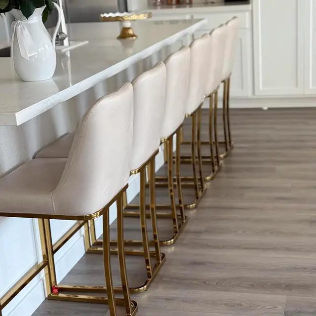 Alt view image 5 of 7 - LSSBOUGHT Counter Height Bar Stools Set of 4 24'' Upholstered Padded Barstools with Back Leathaire Counter stools for Kitchen Island Chairs with Gold Metal Iron Frame, Beige