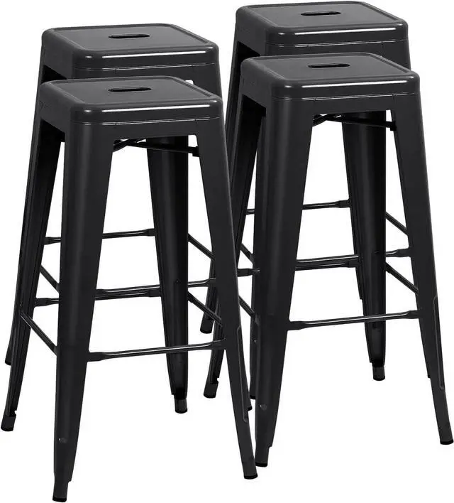 Main image of JUMMICO 30 Inches Metal Bar Stools Industrial Barstools Stackable High Backless Stools Vintage Indoor Outdoor Stackable Kitchen Stools Set of 4 (Black)