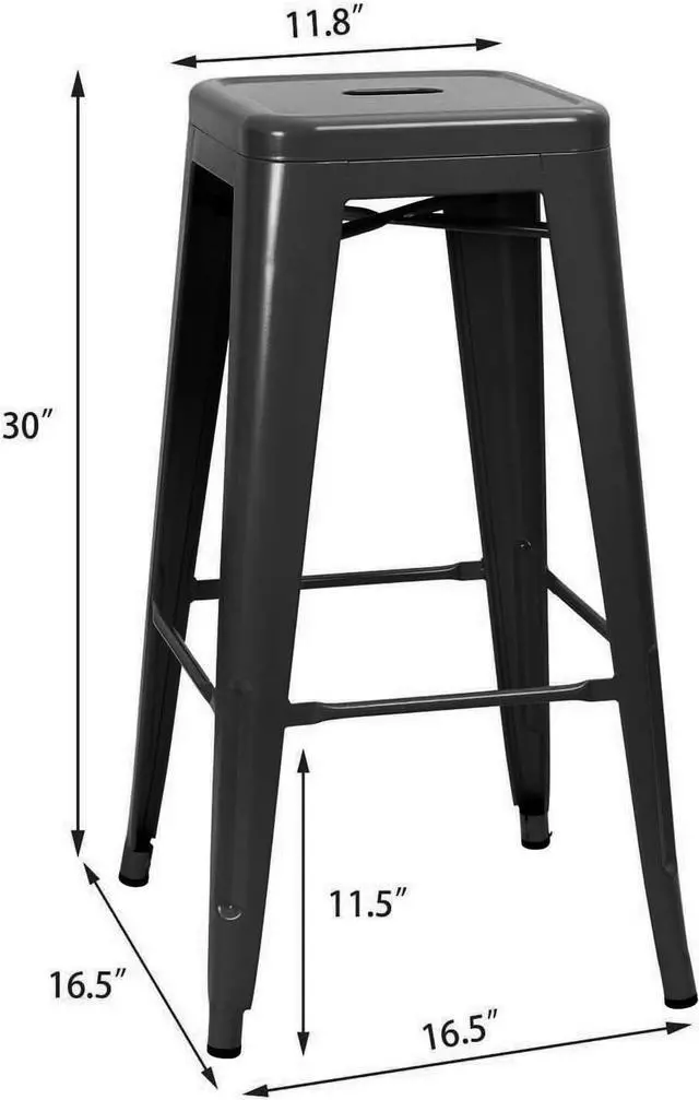 Alt view image 3 of 7 - JUMMICO 30 Inches Metal Bar Stools Industrial Barstools Stackable High Backless Stools Vintage Indoor Outdoor Stackable Kitchen Stools Set of 4 (Black)