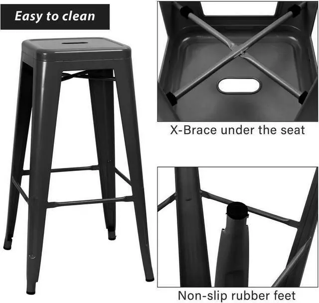 Alt view image 4 of 7 - JUMMICO 30 Inches Metal Bar Stools Industrial Barstools Stackable High Backless Stools Vintage Indoor Outdoor Stackable Kitchen Stools Set of 4 (Black)