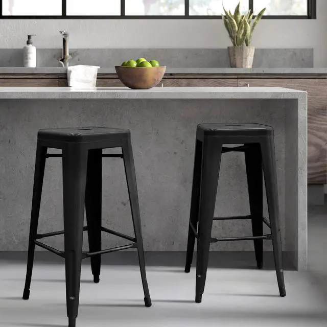 Alt view image 6 of 7 - JUMMICO 30 Inches Metal Bar Stools Industrial Barstools Stackable High Backless Stools Vintage Indoor Outdoor Stackable Kitchen Stools Set of 4 (Black)