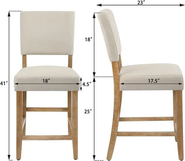 Alt view image 2 of 7 - DAGONHIL 24 Inches Counter Height Bar Stools Set of 4, Upholstered Barstools with Wood Legs, Island Chairs for Kitchen Counter, Towel Cloth (Beige)