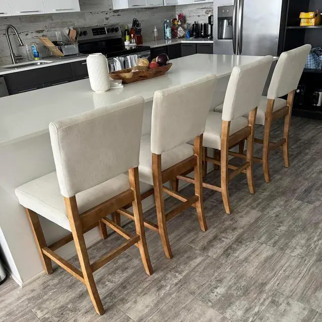 Alt view image 3 of 7 - DAGONHIL 24 Inches Counter Height Bar Stools Set of 4, Upholstered Barstools with Wood Legs, Island Chairs for Kitchen Counter, Towel Cloth (Beige)