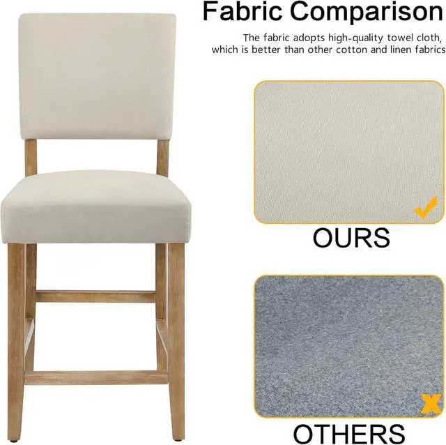 Alt view image 6 of 7 - DAGONHIL 24 Inches Counter Height Bar Stools Set of 4, Upholstered Barstools with Wood Legs, Island Chairs for Kitchen Counter, Towel Cloth (Beige)