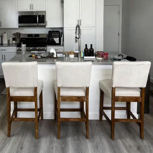 Alt view image 7 of 7 - DAGONHIL 24 Inches Counter Height Bar Stools Set of 4, Upholstered Barstools with Wood Legs, Island Chairs for Kitchen Counter, Towel Cloth (Beige)
