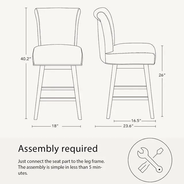 Alt view image 3 of 7 - CHITA 26 Inch Counter Height Swivel Bar Stools Set of 2, FSC Certified Modern Fabric Swivel Barstool Chair with Back, Flint Grey