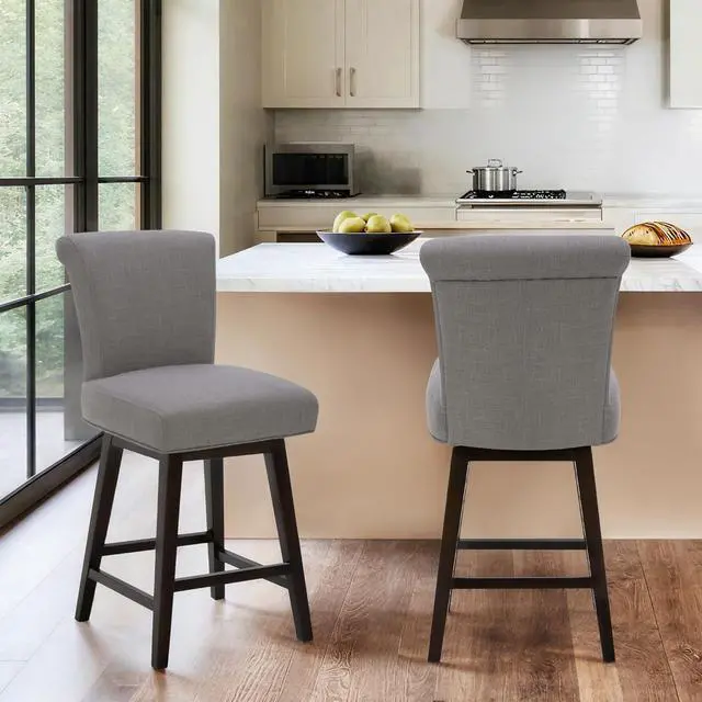 Alt view image 2 of 7 - CHITA 26 Inch Counter Height Swivel Bar Stools Set of 2, FSC Certified Modern Fabric Swivel Barstool Chair with Back, Flint Grey