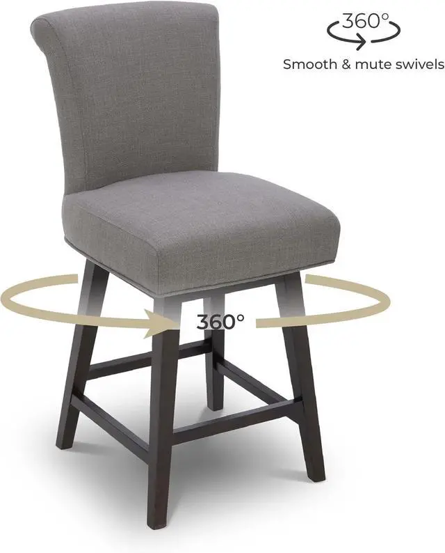 Alt view image 4 of 7 - CHITA 26 Inch Counter Height Swivel Bar Stools Set of 2, FSC Certified Modern Fabric Swivel Barstool Chair with Back, Flint Grey
