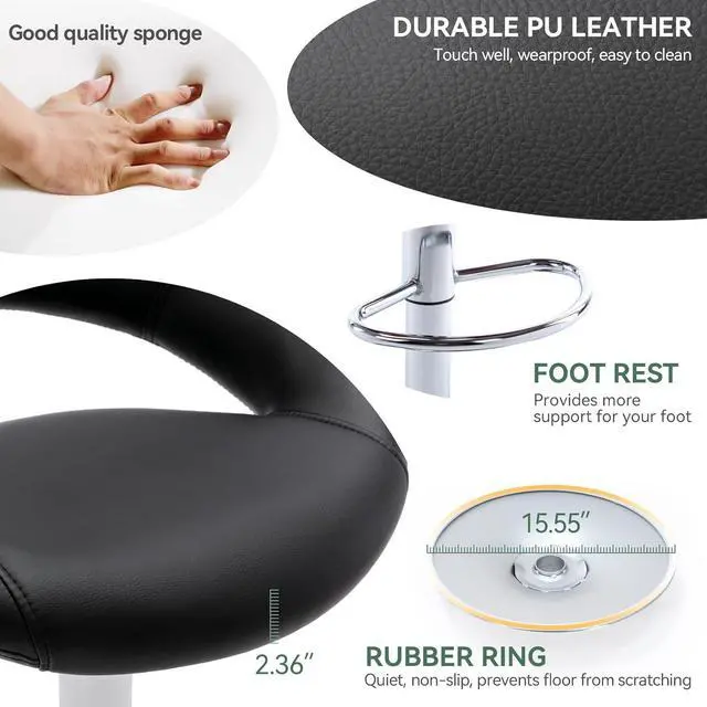 Alt view image 7 of 7 - Vogue Furniture Direct Adjustable Bar Stools, Modern Cute PU Leather Swivel Barstools with Hollow Back, Airlift Counter Height Bar Chairs for Kitchen Dining Pub Cafe, Set of 2 (Black)