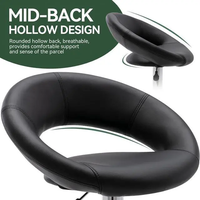 Alt view image 5 of 7 - Vogue Furniture Direct Adjustable Bar Stools, Modern Cute PU Leather Swivel Barstools with Hollow Back, Airlift Counter Height Bar Chairs for Kitchen Dining Pub Cafe, Set of 2 (Black)