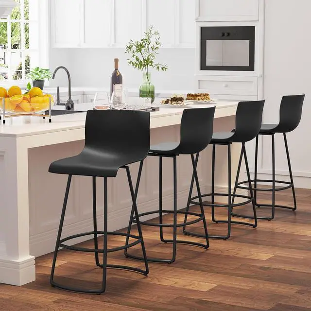 Main image of Bar Stools Set of 4 Counter Height Bar Stools Modern Swivel Bar Chairs with Back Plastic 24" Metal Counter Height stools,Black