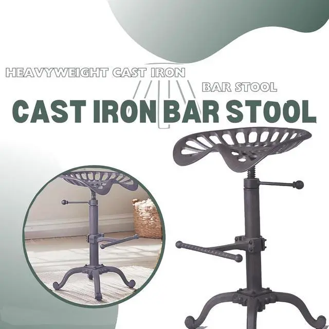 Alt view image 4 of 7 - Diwhy Rustic Industrial Farmhouse Tractor Seat Counter Height Adjustable Bar Stool Cast Iron Swivel Stool Industrial bar Chair (Rust, Cast Iron)