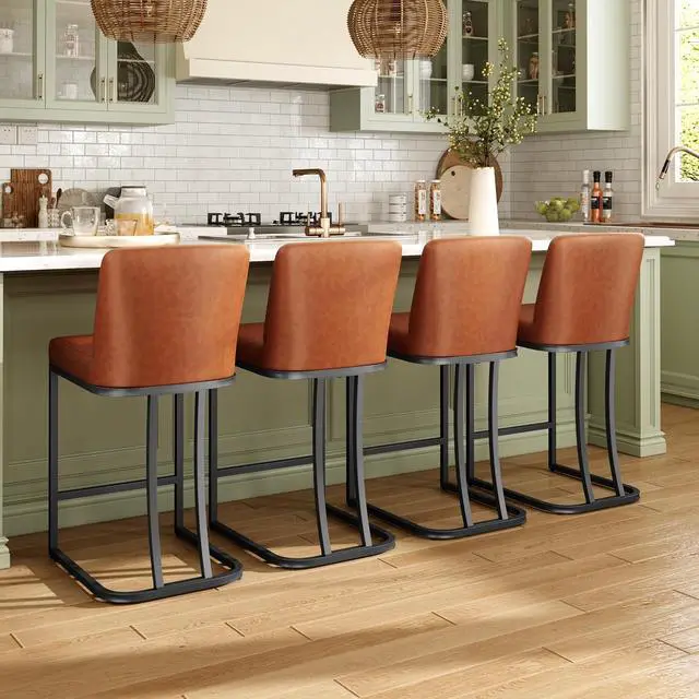 Alt view image 7 of 7 - MAISON ARTS Counter Height Bar Stools with Back Set of 4 for Kitchen Counter, 24 Inch Modern Upholstered Faux Leather Barstools Farmhouse Bar Chairs Luxury Island Stools Support 330LBS, Brown