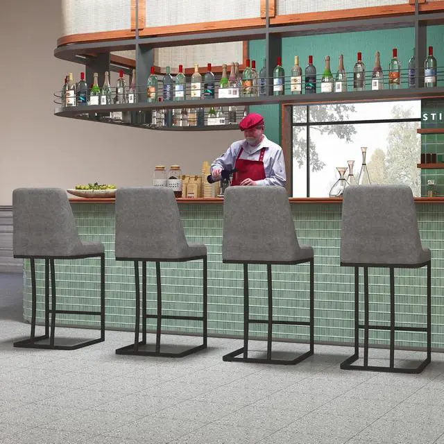 Alt view image 7 of 7 - LSSPAID 24.8 inch Bar Stools Set of 4, Upholstered Fabric Counter Height Barstools, Modern Kitchen Island Chairs with Footrest and Black Metal Legs, Grey