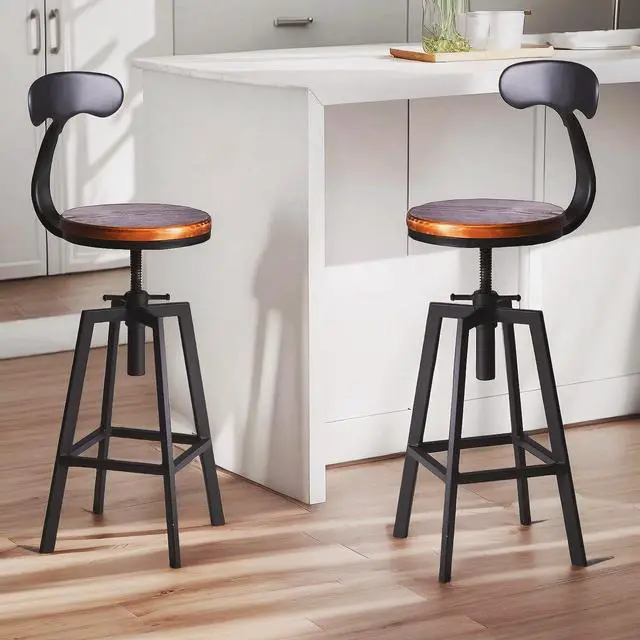 Main image of Diwhy Industrial Bar Stools,Kitchen Dining Chair,Wood Top Stool,Adjustable Height Swivel Counter Height Bar Chair with Metal Backrest,Black,Fully Welded Set of 2 (Brown Wooden Top with Iron Backrest)