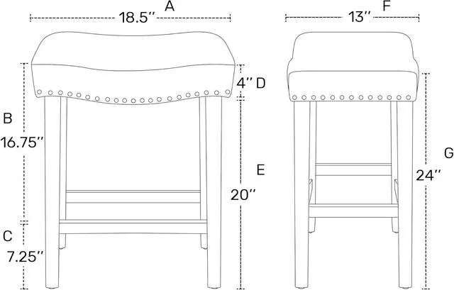Alt view image 3 of 7 - WO Home Furniture Counter Height Bar Stool Set of 2 PCS 24" Backless Saddle Seat Barstool w Antique Gray Legs (Navy Blue)