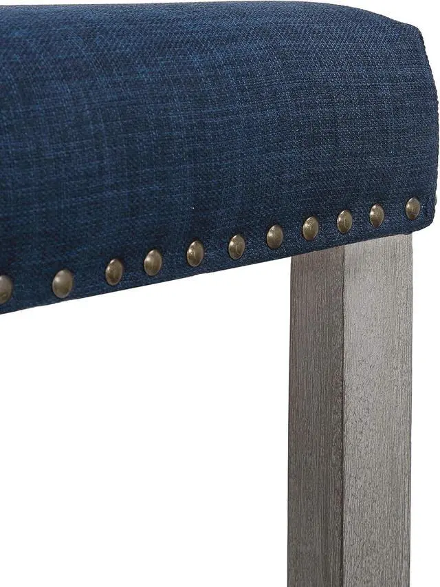 Alt view image 7 of 7 - WO Home Furniture Counter Height Bar Stool Set of 2 PCS 24" Backless Saddle Seat Barstool w Antique Gray Legs (Navy Blue)