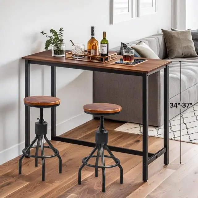 Alt view image 2 of 7 - Set of 2 Industrial Bar Stool-Vintage Counter Dining Chair-Swivel Stools-Tall Height Adjustable 22-33"