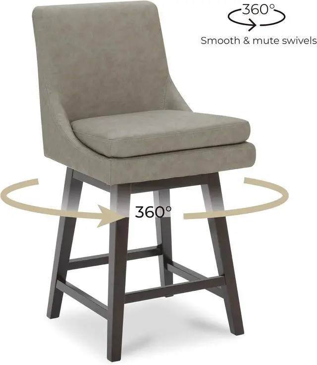 Alt view image 4 of 7 - CHITA Counter Height Swivel Barstool with Back Set of 2, FSC Certified Upholstered Faux Leather Swivel Bar Stool, 26.8" H Seat Height, PU Leather in Stone Gray