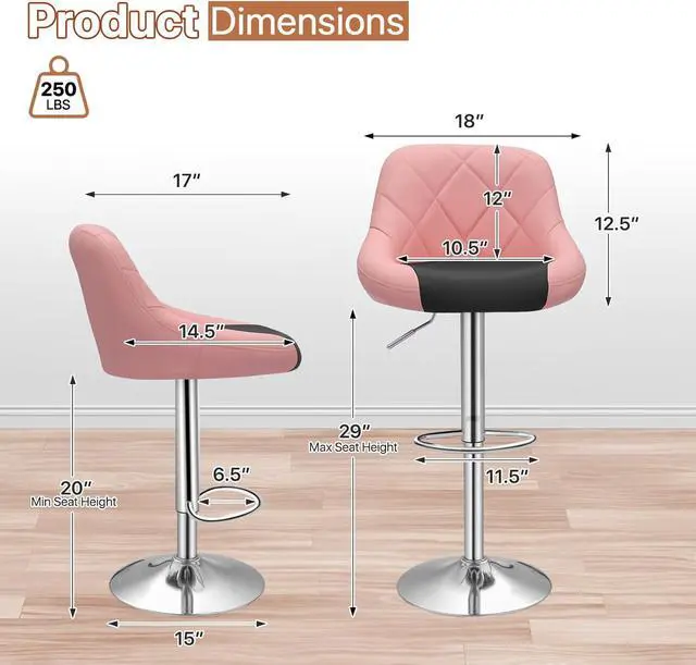Alt view image 3 of 7 - Magshion Faux Leather Bar Stools Adjustable 360 Degree Swivel Backrest Footrest Barstool Set of 4, Pink/Black