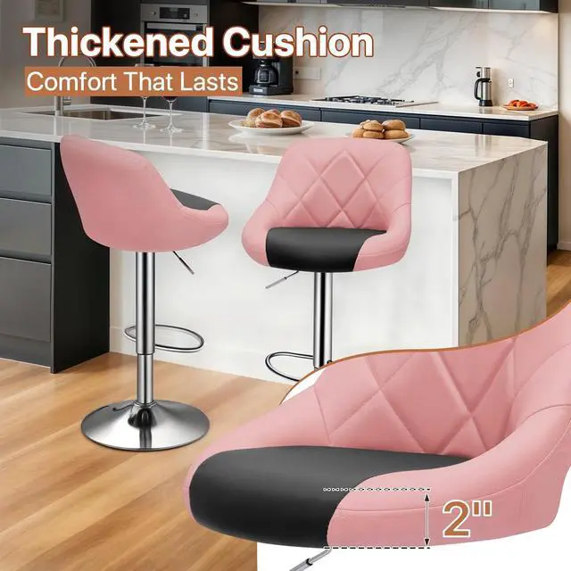 Alt view image 6 of 7 - Magshion Faux Leather Bar Stools Adjustable 360 Degree Swivel Backrest Footrest Barstool Set of 4, Pink/Black