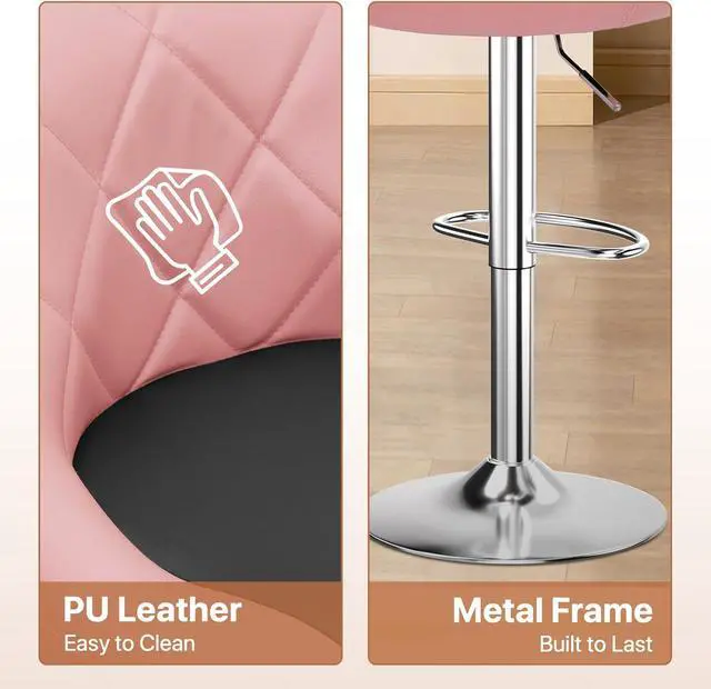 Alt view image 7 of 7 - Magshion Faux Leather Bar Stools Adjustable 360 Degree Swivel Backrest Footrest Barstool Set of 4, Pink/Black
