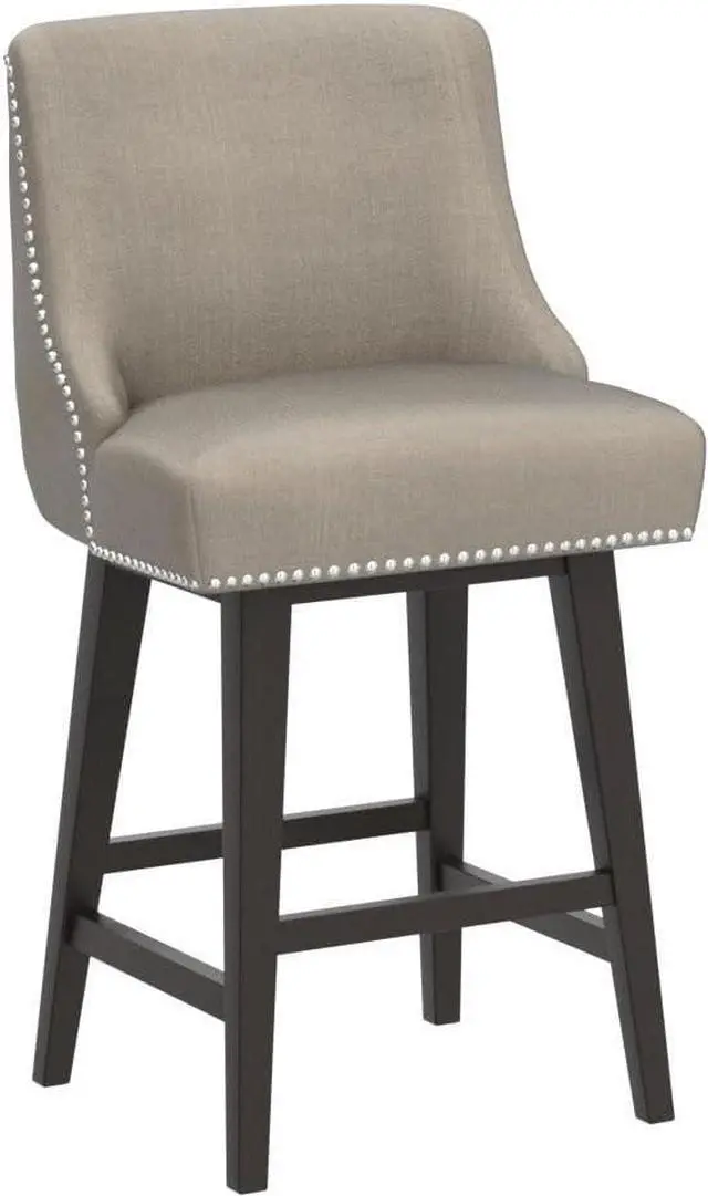 Alt view image 5 of 7 - CHITA Counter Height Swivel Bar Stools Set of 2, FSC Certified Upholstered Counter Stools, Modern Swivel Barstools with Wood Legs for Kitchen Island, 26" Seat Height, Fabric in Tan