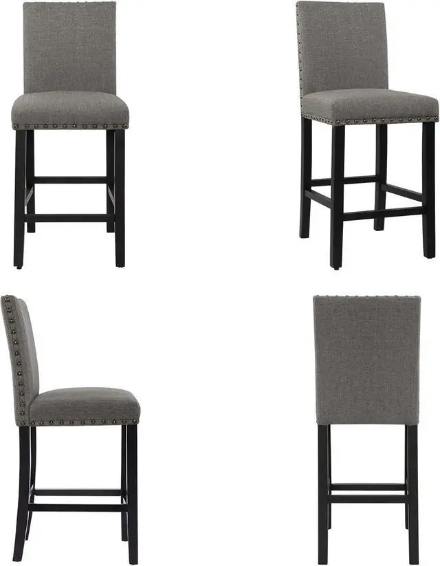 Alt view image 7 of 7 - DAGONHIL 24 inch Bar Stools Set of 4, Counter Height Bar Stools with Backs, Nail Head Barstools with Wood Legs, Upholstered Kitchen Island Chairs, Gray