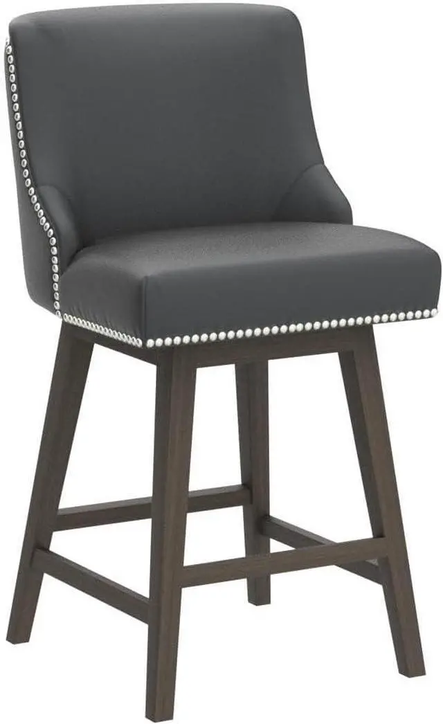 Alt view image 5 of 7 - CHITA Counter Height Swivel Bar Stools Set of 2, FSC Certified Upholstered Counter Stools, Modern Swivel Barstools with Wood Legs for Kitchen Island, 26" Seat Height, Faux Leather in Black