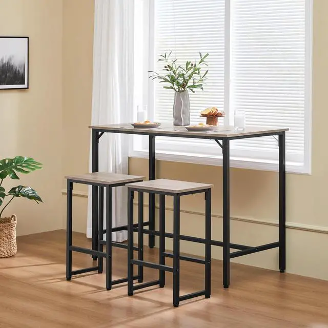 Alt view image 2 of 7 - Yaheetech 3 Piece Dining Table Set, 47.5" Industrial Pub Table Set, Counter Height Kitchen Table with Bar Stools Set of 2, for Small Space, Apartment