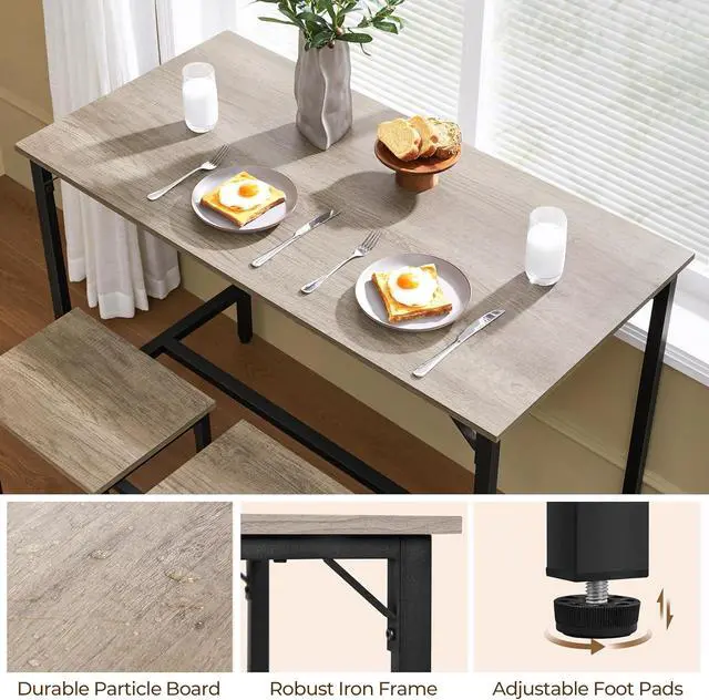 Alt view image 4 of 7 - Yaheetech 3 Piece Dining Table Set, 47.5" Industrial Pub Table Set, Counter Height Kitchen Table with Bar Stools Set of 2, for Small Space, Apartment