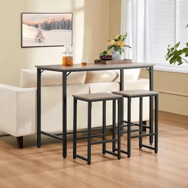 Alt view image 7 of 7 - Yaheetech 3 Piece Dining Table Set, 47.5" Industrial Pub Table Set, Counter Height Kitchen Table with Bar Stools Set of 2, for Small Space, Apartment