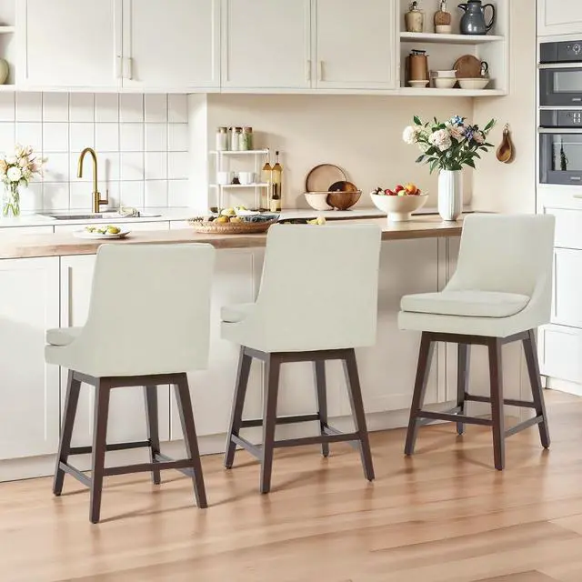 Alt view image 5 of 7 - CHITA Counter Height Swivel Bar Stools with Back Set of 2, FSC Certified Upholstered Faux Leather Swivel Barstool, 26.8" H Seat Height, PU Leather in Creamy Gray