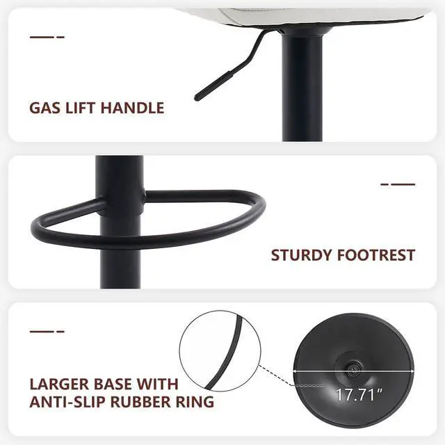 Alt view image 4 of 7 - Kidol & Shellder Bar Stools Set of 2 Adjustable Swivel White, PU Leather Upholstered with Back, Modern Counter Height Stools for Kitchen Island, Home Bar