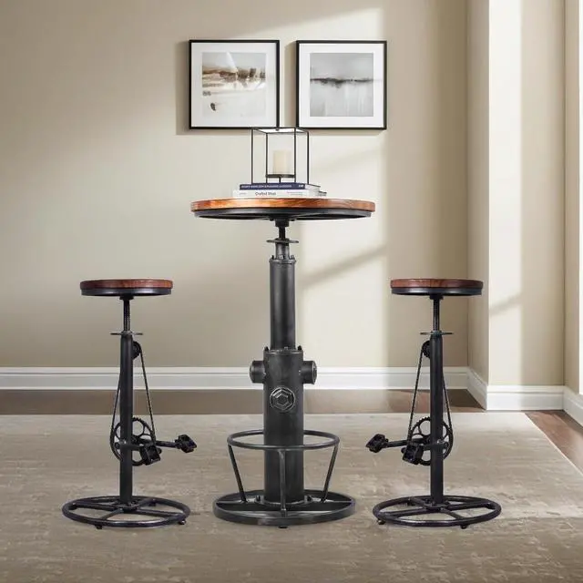 Alt view image 2 of 7 - Set of 2 Industrial Bar Stool-Swivel Vintage Coffee Kitchen Dining Island Chair-Bike Pedal Footrest-Extra Tall Pub Height Adjustable 29-37"