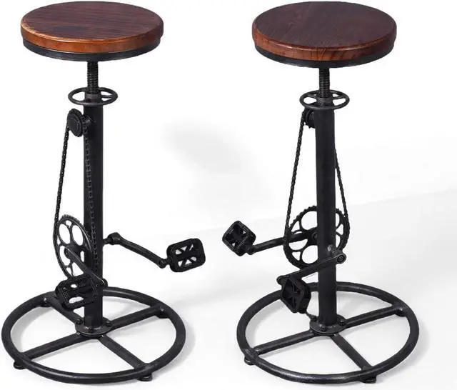 Main image of Set of 2 Industrial Bar Stool-Swivel Vintage Coffee Kitchen Dining Island Chair-Bike Pedal Footrest-Extra Tall Pub Height Adjustable 29-37"