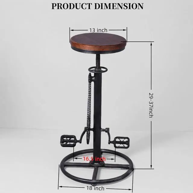 Alt view image 3 of 7 - Set of 2 Industrial Bar Stool-Swivel Vintage Coffee Kitchen Dining Island Chair-Bike Pedal Footrest-Extra Tall Pub Height Adjustable 29-37"