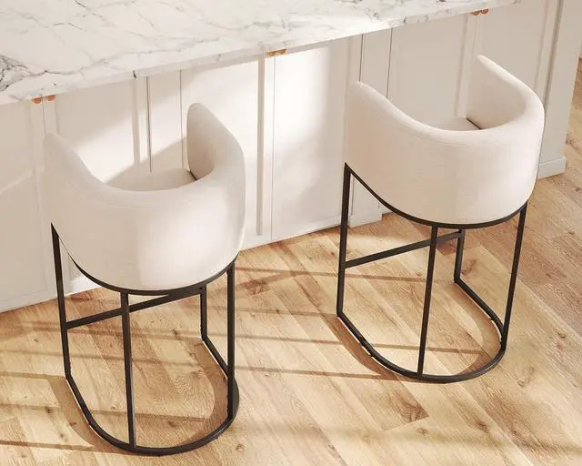 Alt view image 3 of 7 - HNY Modern Counter Height Linen Fabric Cream Upholstered Counter Stool, 29 Inch Kitchen Island Stool with Black Tubular Frame